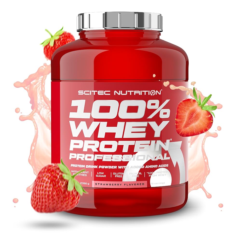 Scitec Nutrition 100% Whey Protein Professional – Enhanced with Extra Amino Acids & Digestive Enzymes – Gluten-Free – Palm Oil Free, 2.35 kg, Strawberry